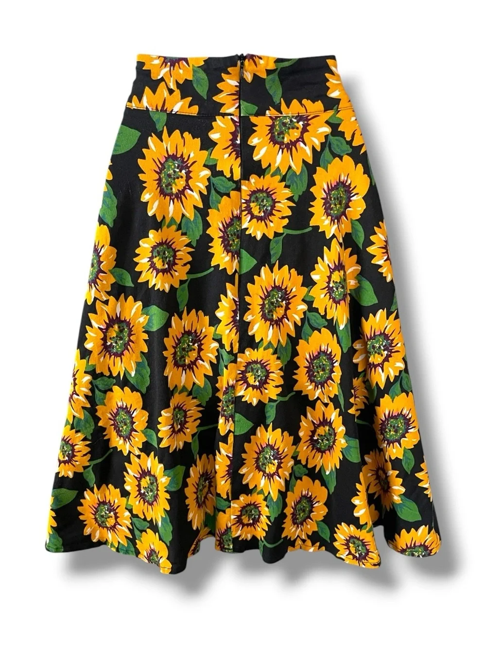 Fancyqube Sunflower Floral A-Line Midi Skirt High Waist Cottagecore Prairie